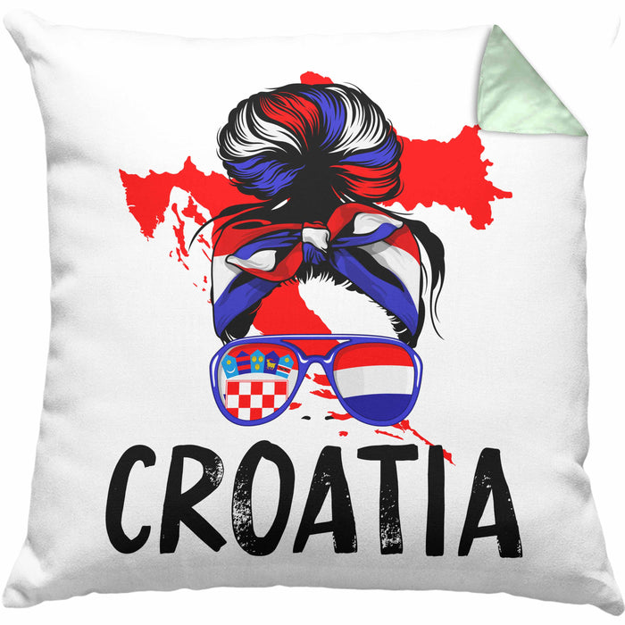 Croatia Kissen mit Füllung 40x40 Geschenk für Kroatische Frau Heimat Kroatien Geschenkidee (Grau) Grün Trendation