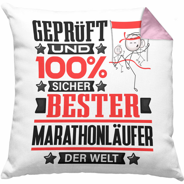 Marathonläufer Geschenk Lustiger Spruch für Marathonläufer Geschenkidee Bester Marathonläufer Der WeltKissen mit Füllung 40x40 (Grau) Rosa Trendation