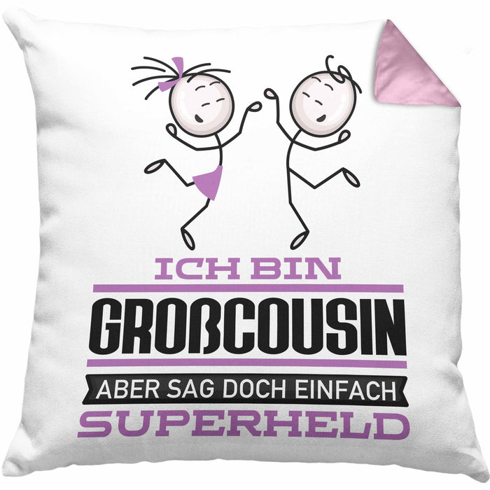 Großcousin Geschenk Kissen mit Füllung 40x40 Ich Bin Großcousin Aber Sag Doch Einfach Superheld Lustige Geschenkdiee für Großcousin (Grau) Rosa Trendation