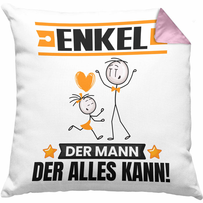 Enkel Kissen mit Füllung 40x40 Geschenk für Enkel Der Mann Der Alles Kann Geschenkidee zum Geburtstag (Grau) Rosa Trendation