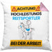 Reitsportler Kissen mit Füllung 40x40 Geschenk Lustiger Spruch Geschenkidee für Reitsportler Achtung Hochleistungs Reitsportler Bei Der Arbeit (Grau) Rosa Trendation