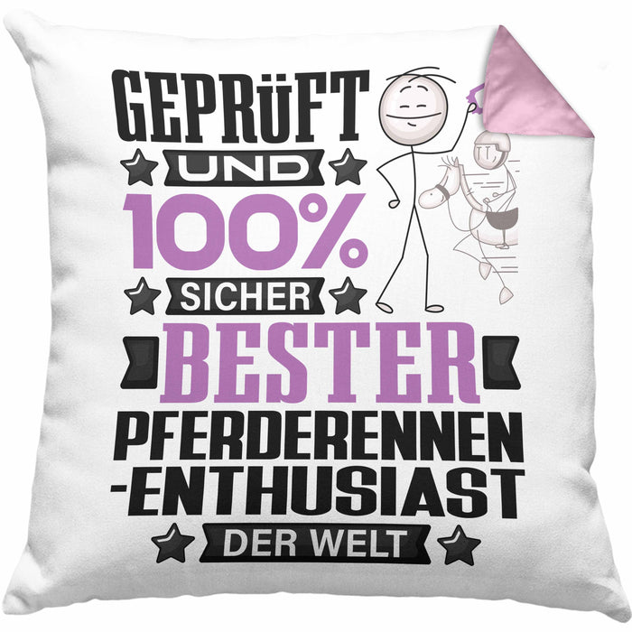 Pferderennen-Enthusiast Geschenk Lustiger Spruch für Pferderennen-Enthusiast Geschenkidee Bester Pferderennen-Enthusiast Der WeltKissen mit Füllung 40x40 (Grau) Rosa Trendation