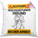 Freund Kissen mit Füllung 40x40 Geschenk Lustiger Spruch Geschenkidee für Freund Achtung Hochleistungs Freund Bei Der Arbeit (Grau) Rosa Trendation