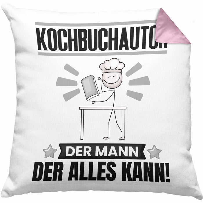 Kochbuchautor Kissen mit Füllung 40x40 Geschenk für Kochbuchautor Der Mann Der Alles Kann Geschenkidee zum Geburtstag (Grau) Rosa Trendation
