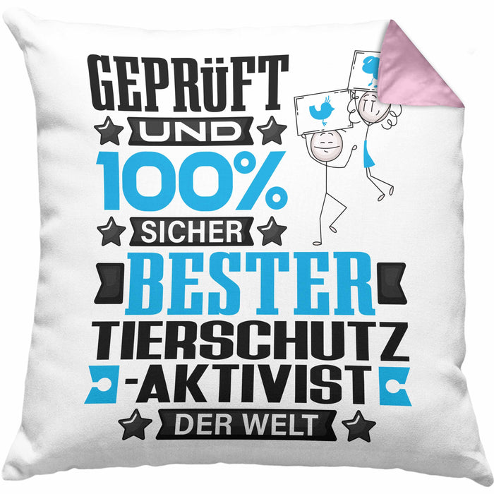 Tierschutzaktivist Geschenk Lustiger Spruch für Tierschutzaktivist Geschenkidee Bester Tierschutzaktivist Der WeltKissen mit Füllung 40x40 (Grau) Rosa Trendation