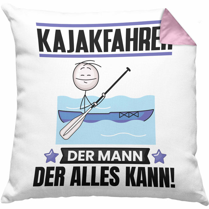 Kajakfahrer Kissen mit Füllung 40x40 Geschenk für Kajakfahrer Der Mann Der Alles Kann Geschenkidee zum Geburtstag (Grau) Rosa Trendation