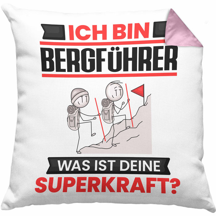 Bergführer Kissen mit Füllung 40x40 Geschenk für Bergführer Geburtstag Lustiger Spruch Was Ist Deine Superkraft (Grau) Rosa Trendation