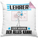 Lehrer Kissen mit Füllung 40x40 Geschenk für Lehrer Der Mann Der Alles Kann Geschenkidee zum Geburtstag (Grau) Rosa Trendation