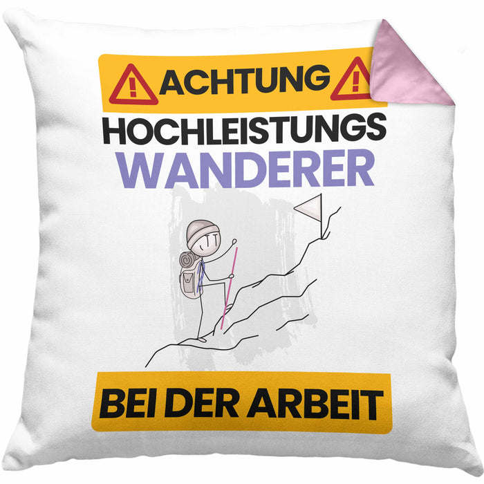 Wandern Kissen mit Füllung 40x40 Geschenk Lustiger Spruch Geschenkidee für Wandern Achtung Hochleistungs Wandern Bei Der Arbeit (Grau) Rosa Trendation