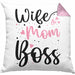Wife Mom Boss Kissen mit Füllung 40x40 Geschenk Mutter Mama zum Muttertag Muttertagsgeschenk (Grau) Rosa Trendation
