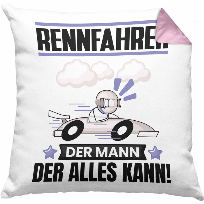 Rennfahrer Kissen mit Füllung 40x40 Geschenk für Rennfahrer Der Mann Der Alles Kann Geschenkidee zum Geburtstag (Grau) Rosa Trendation
