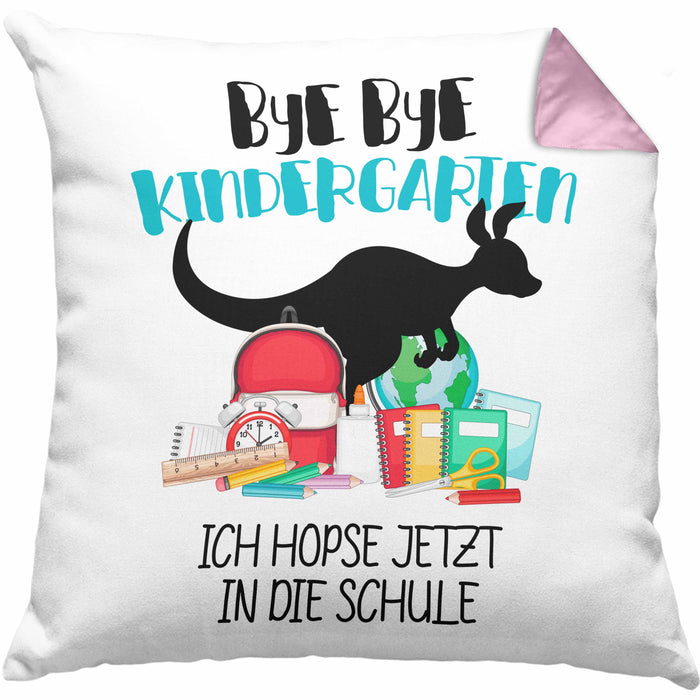 Schulkind 2024 Einschulung Mädchen Junge Geschenk Schultüte Kissen mit Füllung 40x40 Schulstart 1. Schultag Schuleinführung Schulanfang Geschenkidee (Grau) Rosa Trendation