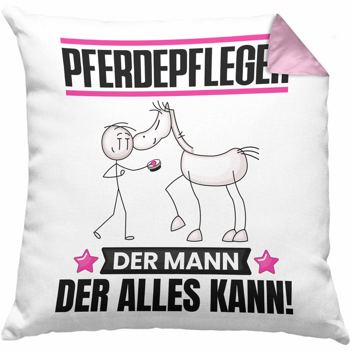 Pferdepfleger Kissen mit Füllung 40x40 Geschenk für Pferdepfleger Der Mann Der Alles Kann Geschenkidee zum Geburtstag (Grau) Rosa Trendation
