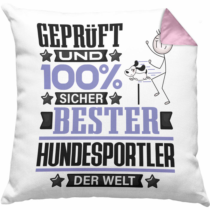 Hundesportler Geschenk Lustiger Spruch für Hundesportler Geschenkidee Bester Hundesportler Der WeltKissen mit Füllung 40x40 (Grau) Rosa Trendation