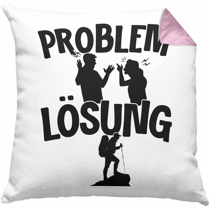 Wandern Kissen mit Füllung 40x40 Geschenk für Wandern Männer Geschenkidee Problem und Lösung Berge Wandern (Grau) Rosa Trendation