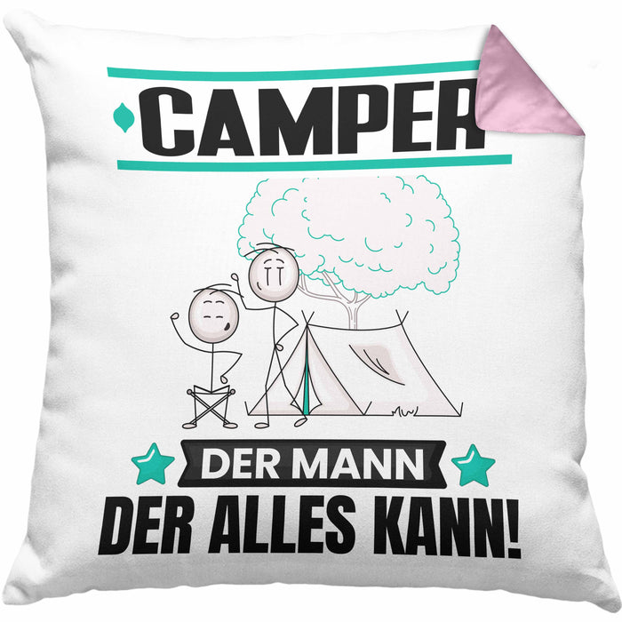 Camper Kissen mit Füllung 40x40 Geschenk für Camper Der Mann Der Alles Kann Geschenkidee zum Geburtstag (Grau) Rosa Trendation