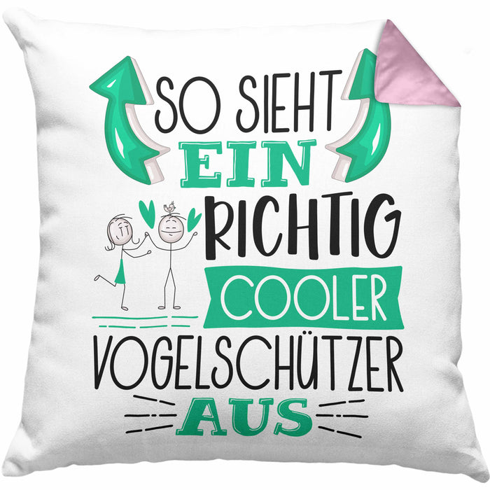 Vogelschützer Kissen mit Füllung 40x40 So Sieht Ein Richtig Cooler Vogelschützer Aus Geschenk Lustiger Spruch Geschenkidee (Grau) Rosa Trendation