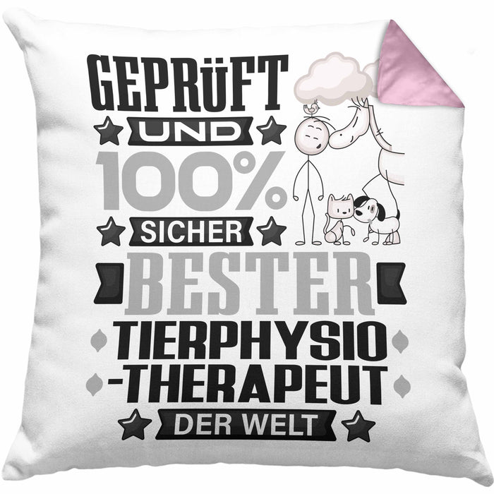 Tierphysiotherapeut Geschenk Lustiger Spruch für Tierphysiotherapeut Geschenkidee Bester Tierphysiotherapeut Der WeltKissen mit Füllung 40x40 (Grau) Rosa Trendation