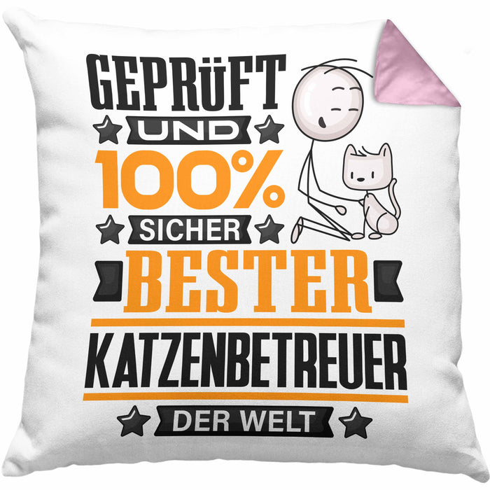Katzenbetreuer Geschenk Lustiger Spruch für Katzenbetreuer Geschenkidee Bester Katzenbetreuer Der WeltKissen mit Füllung 40x40 (Grau) Rosa Trendation