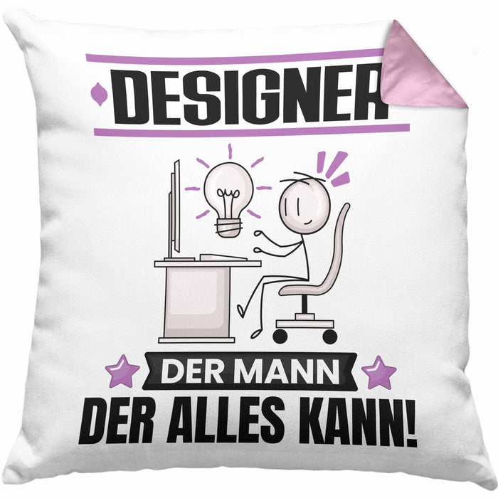 Designer Kissen mit Füllung 40x40 Geschenk für Designer Der Mann Der Alles Kann Geschenkidee zum Geburtstag (Grau) Rosa Trendation