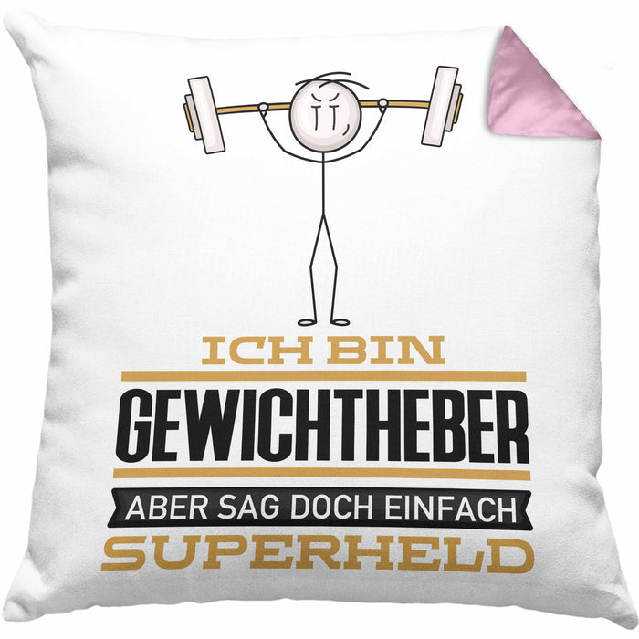 Gewichtheber Geschenk Kissen mit Füllung 40x40 Ich Bin Gewichtheber Aber Sag Doch Einfach Superheld Lustige Geschenkdiee für Gewichtheber (Grau) Rosa Trendation