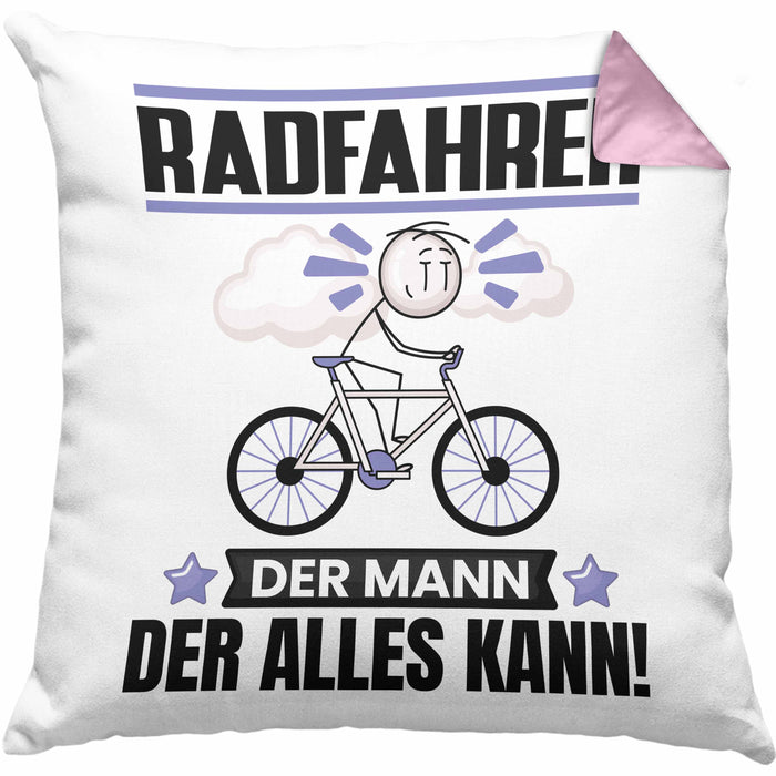Radfahrer Kissen mit Füllung 40x40 Geschenk für Radfahrer Der Mann Der Alles Kann Geschenkidee zum Geburtstag (Grau) Rosa Trendation