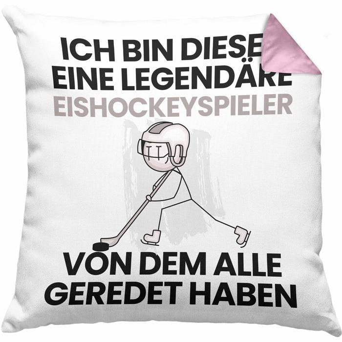 Eishockeyspieler Geschenk Kissen mit Füllung 40x40 Lustige Geschenkidee Geburtstag für Eishockeyspieler Ich Bin Dieser Legendäre Eishockeyspieler Von Dem Alle Geredet Haben (Grau) Rosa Trendation