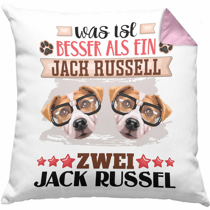 Jack Russel Besitzer Kissen mit Füllung 40x40 Geschenk Lustiger Spruch Geschenkidee Was Ist Besser Als Ein Jack Russel (Grau) Rosa Trendation