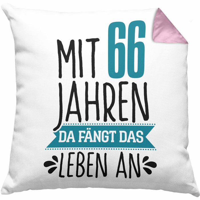 Trendation - Lustiges Geschenk 66. Geburtstag für Männer und Frauen Kissen mit Füllung 40x40 66er Geschenkiee Spruch (Grau) Rosa Trendation