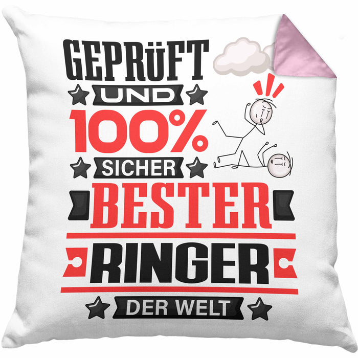 Ringer Geschenk Lustiger Spruch für Ringer Geschenkidee Bester Ringer Der WeltKissen mit Füllung 40x40 (Grau) Rosa Trendation