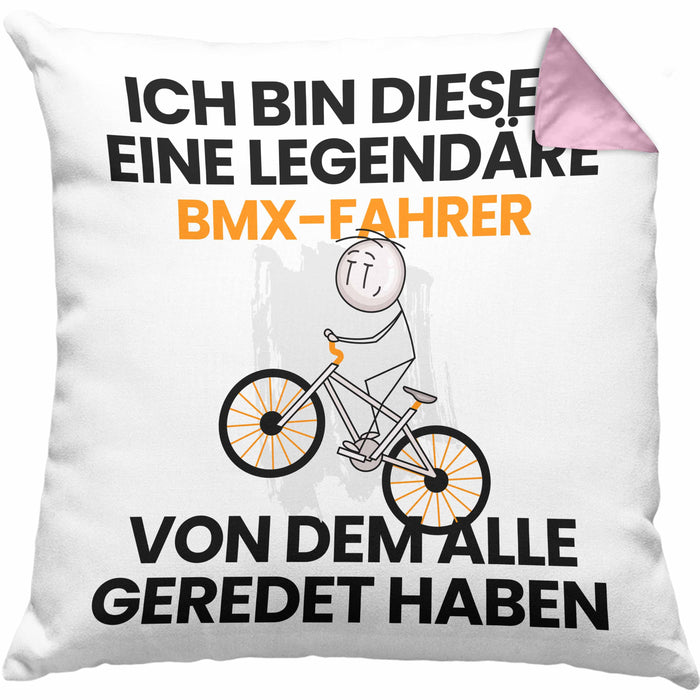 BMX-Fahrer Geschenk Kissen mit Füllung 40x40 Lustige Geschenkidee Geburtstag für BMX-Fahrer Ich Bin Dieser Legendäre BMX-Fahrer Von Dem Alle Geredet Haben (Grau) Rosa Trendation