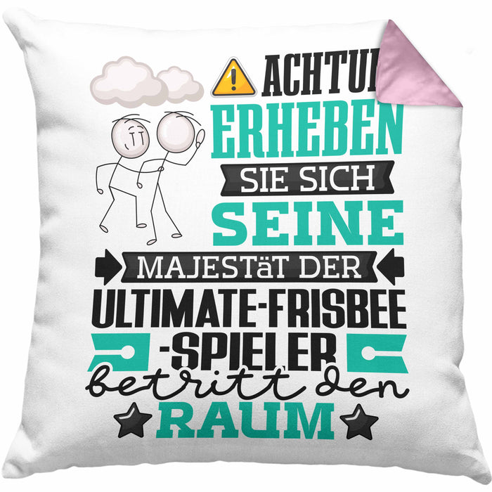 Ultimate-Frisbee-Spieler Geschenk Kissen mit Füllung 40x40 Lustiger Spruch Erheben Sie Sich Der Ultimate-Frisbee-Spieler Betritt den Raum (Grau) Rosa Trendation