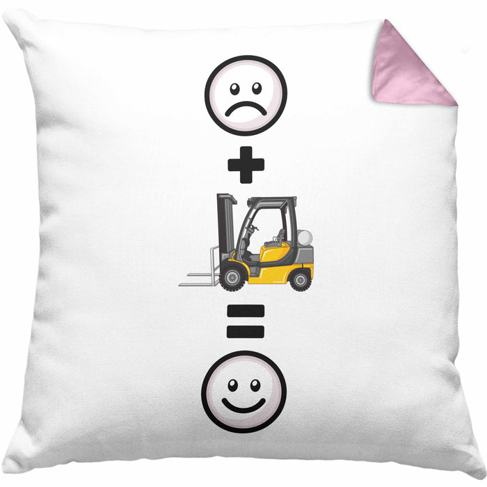 Gabelstapler Kissen mit Füllung 40x40 Geschenk für Lagerist Lagerarbeiter Lustige Geschenkidee :( + Gabelstapler = :) (Grau) Rosa Trendation