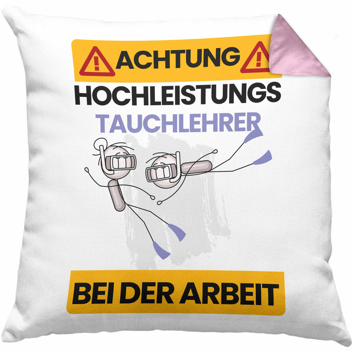 Tauchlehrer Kissen mit Füllung 40x40 Geschenk Lustiger Spruch Geschenkidee für Tauchlehrer Achtung Hochleistungs Tauchlehrer Bei Der Arbeit (Grau) Rosa Trendation