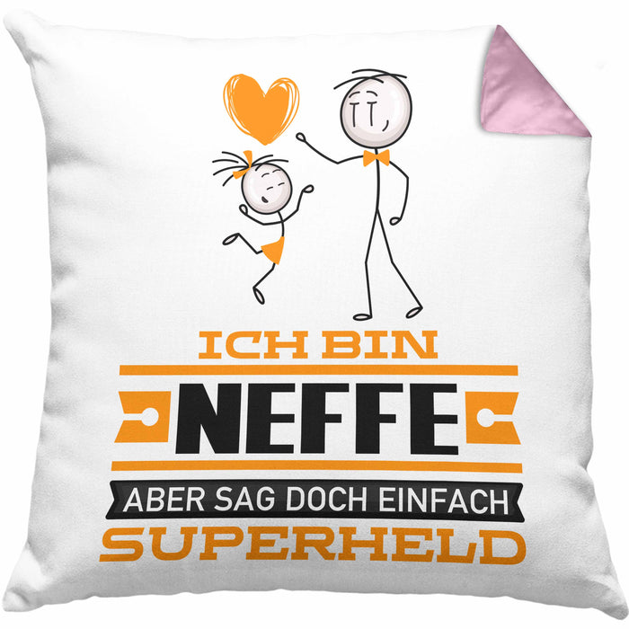 Neffe Geschenk Kissen mit Füllung 40x40 Ich Bin Neffe Aber Sag Doch Einfach Superheld Lustige Geschenkdiee für Neffe (Grau) Rosa Trendation