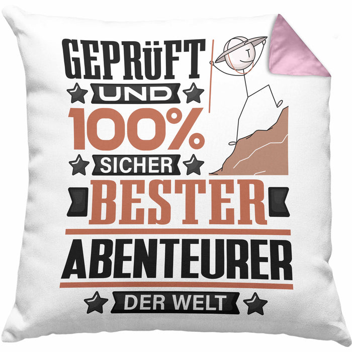 Abenteurer Geschenk Lustiger Spruch für Abenteurer Geschenkidee Bester Abenteurer Der WeltKissen mit Füllung 40x40 (Grau) Rosa Trendation