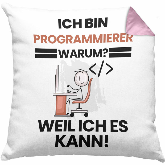 Programmierer Geschenk Kissen mit Füllung 40x40 Lustiger Spruch Ich Bin Programmierer Warum Weil Ich Es Kann Geschenkidee Bester Programmierer Geburtstag (Grau) Rosa Trendation