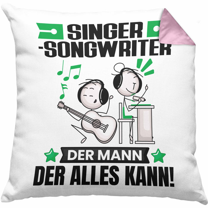 Singer-Songwriter Kissen mit Füllung 40x40 Geschenk für Singer-Songwriter Der Mann Der Alles Kann Geschenkidee zum Geburtstag (Grau) Rosa Trendation