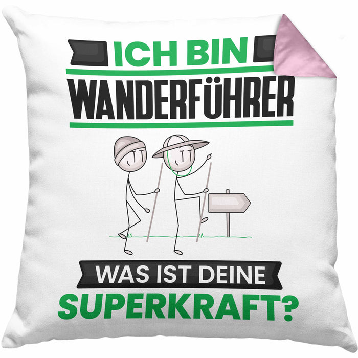 Wanderführer Kissen mit Füllung 40x40 Geschenk für Wanderführer Geburtstag Lustiger Spruch Was Ist Deine Superkraft (Grau) Rosa Trendation