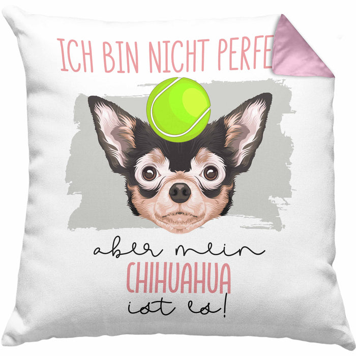 Chihuahua Besitzer Kissen mit Füllung 40x40 Geschenk Lustiger Spruch Geschenkidee Besitzerin Ich Bin Nicht toll Aber Mein Chihuahua Ist Es (Grau) Rosa Trendation