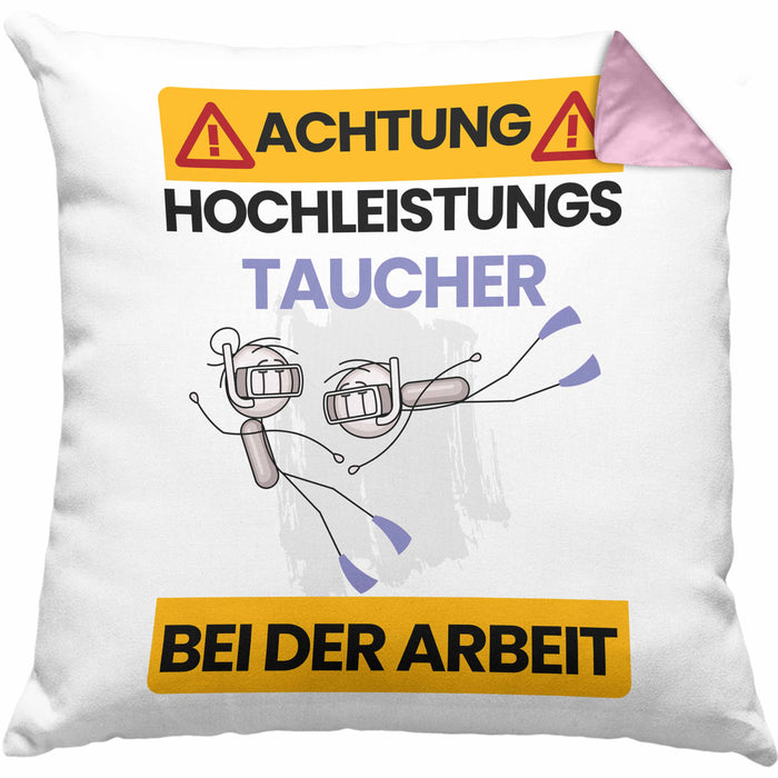 Taucher Kissen mit Füllung 40x40 Geschenk Lustiger Spruch Geschenkidee für Taucher Achtung Hochleistungs Taucher Bei Der Arbeit (Grau) Rosa Trendation