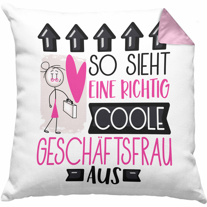 Geschäftsfrau Geschenk Kissen mit Füllung 40x40 Lustig Geschenkidee für Geschäftsfrau Geburtstag So Sieht Eine Richtig Coole Geschäftsfrau Aus Frauen Spruch (Grau) Rosa Trendation
