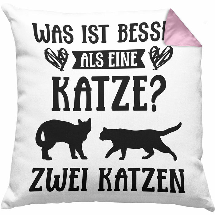 Katze Spruch Kissen mit Füllung 40x40 Lustig Geschenk Cat Kaffee Grafik Katzenliebhaber Geschenke Katzen (Grau) Rosa Trendation