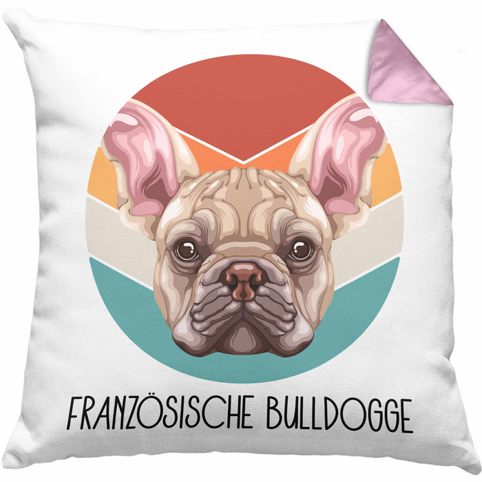 Französische Bulldogge Besitzer Kissen mit Füllung 40x40 Geschenk Lustiger Spruch Geschenkidee Französische Bulldogge Mama Papa (Grau) Rosa Trendation