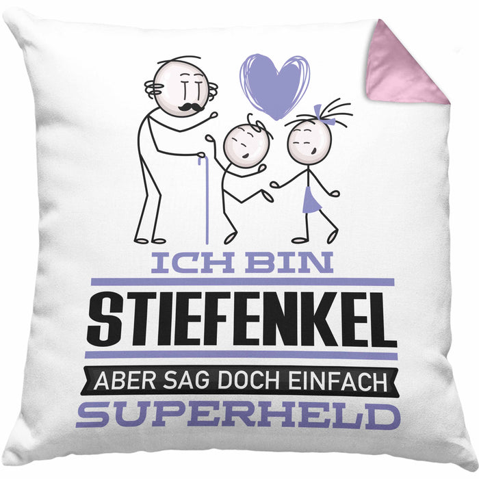Stiefenkel Geschenk Kissen mit Füllung 40x40 Ich Bin Stiefenkel Aber Sag Doch Einfach Superheld Lustige Geschenkdiee für Stiefenkel (Grau) Rosa Trendation