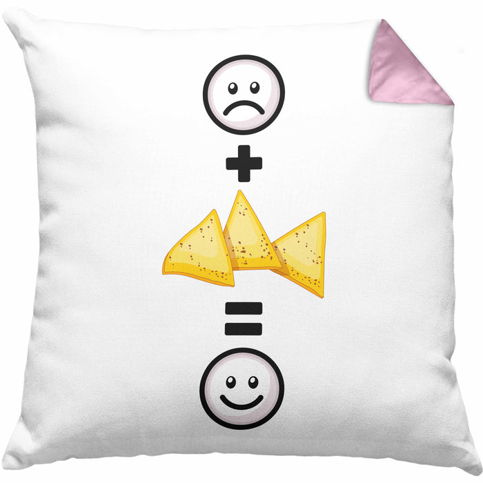 Nachos Kissen mit Füllung 40x40 Geschenk für Nacho-Liebhaber Lustige Geschenkidee :( + Nachos = :) Geburtstag (Grau) Rosa Trendation