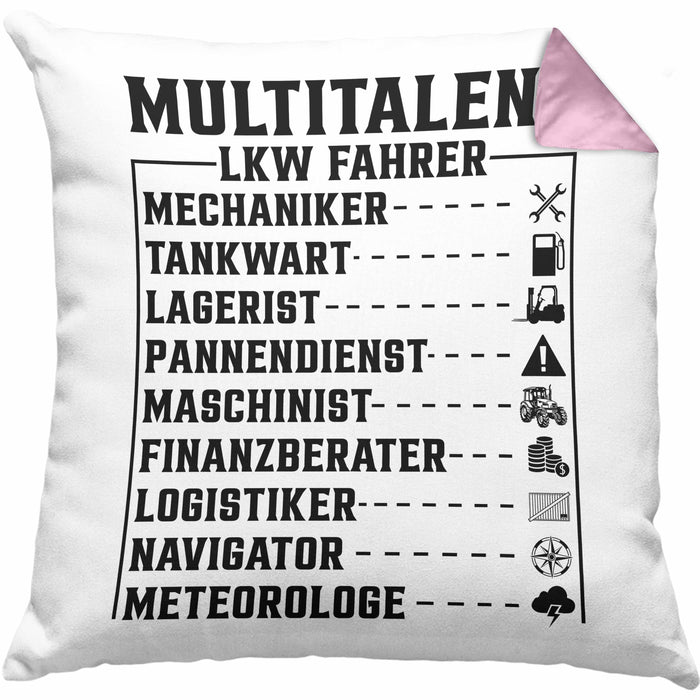 LKW Fahrer Kissen mit Füllung 40x40 Geschenk Multitalent Lustiger Spruch Lastkraftwagenfahrer (Grau) Rosa Trendation