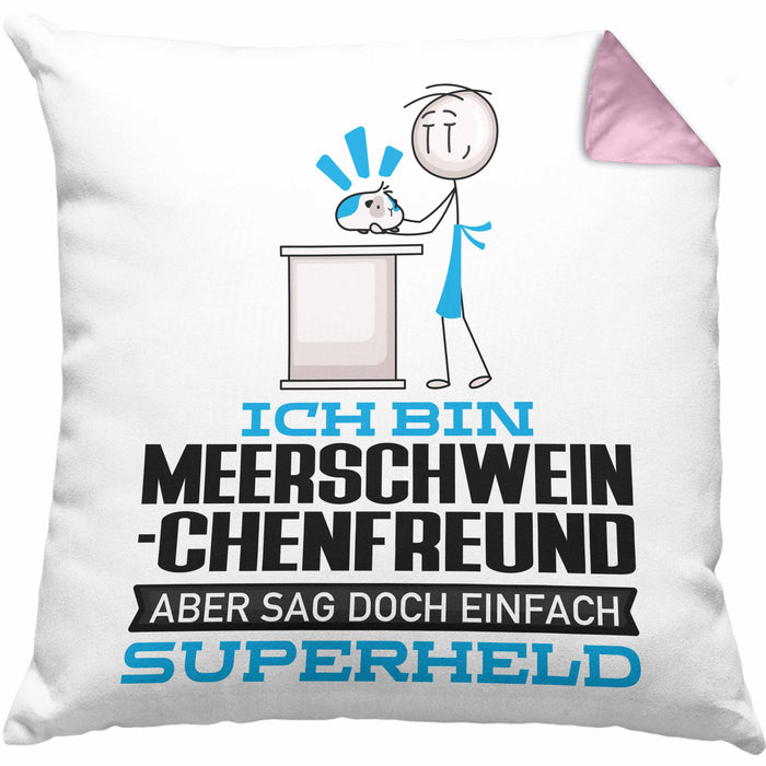 Meerschweinchenfreund Geschenk Kissen mit Füllung 40x40 Ich Bin Meerschweinchenfreund Aber Sag Doch Einfach Superheld Lustige Geschenkdiee für Meerschweinchenfreund (Grau) Rosa Trendation