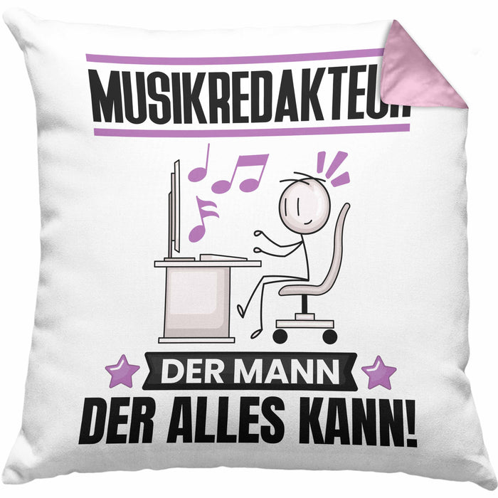Musikredakteur Kissen mit Füllung 40x40 Geschenk für Musikredakteur Der Mann Der Alles Kann Geschenkidee zum Geburtstag (Grau) Rosa Trendation