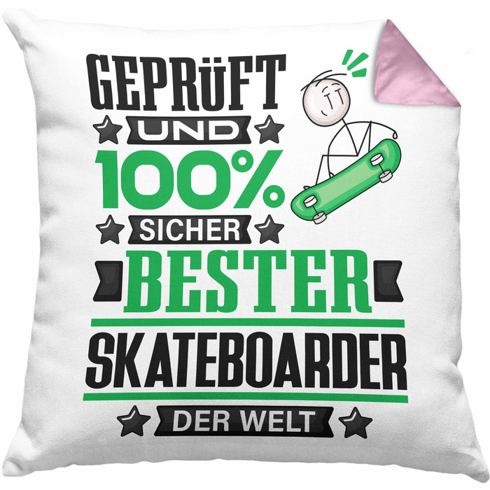 Skateboarder Geschenk Lustiger Spruch für Skateboarder Geschenkidee Bester Skateboarder Der WeltKissen mit Füllung 40x40 (Grau) Rosa Trendation